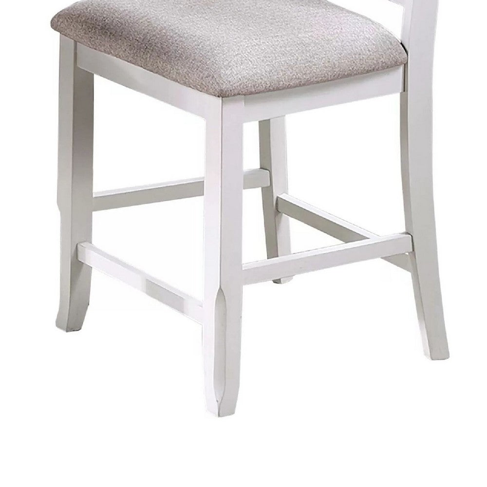 Keyan Counter Height Chair, Set of 2, Foam Gray Fabric Seat, Antique White Wood