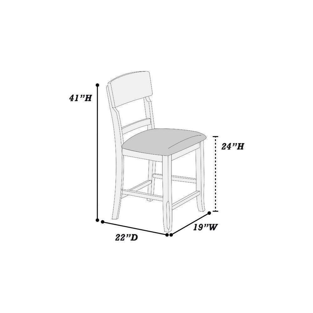 Keyan Counter Height Chair, Set of 2, Foam Gray Fabric Seat, Antique White Wood