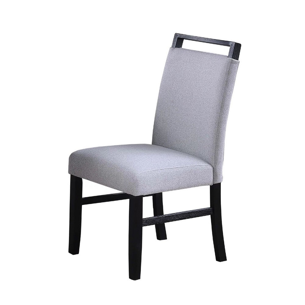 Dining Side Chair Set of 2 | Charcoal Gray Fabric Foam Seat | Black Rubberwood
