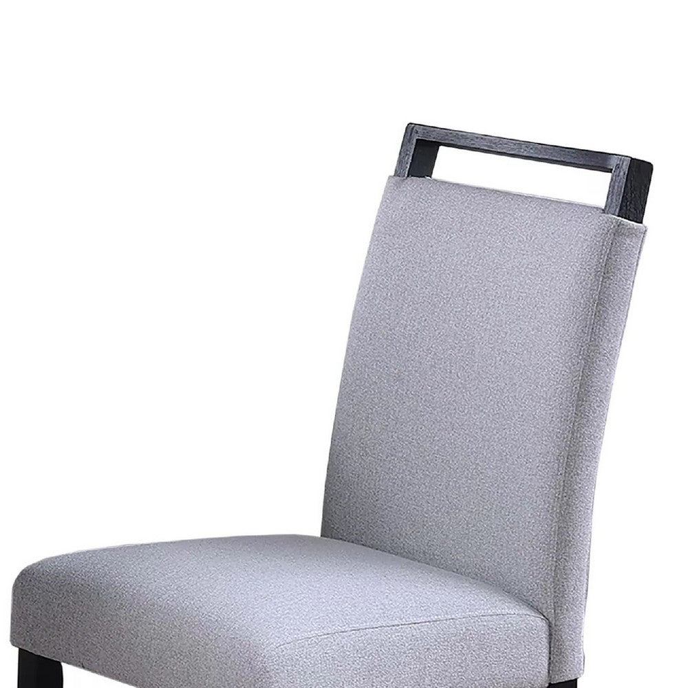 Dining Side Chair Set of 2 | Charcoal Gray Fabric Foam Seat | Black Rubberwood