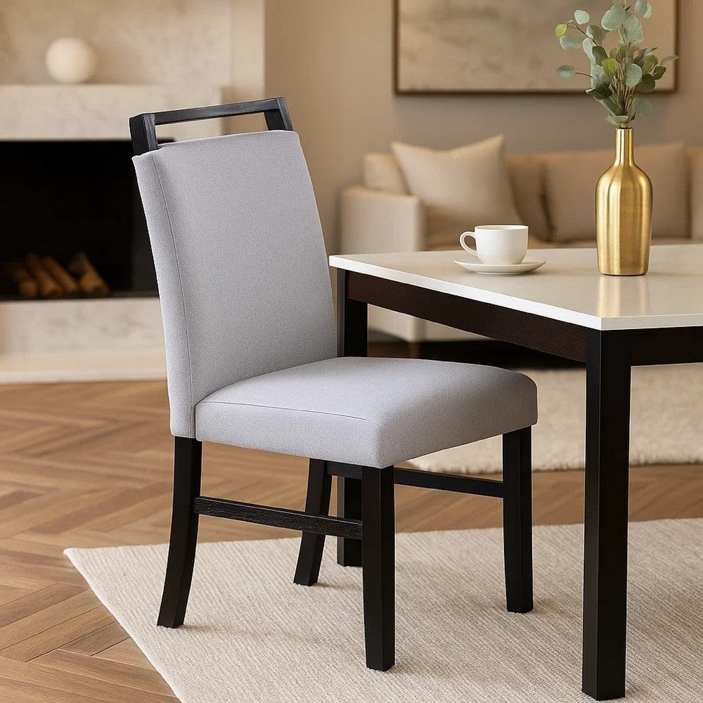 Dining Side Chair Set of 2 | Charcoal Gray Fabric Foam Seat | Black Rubberwood