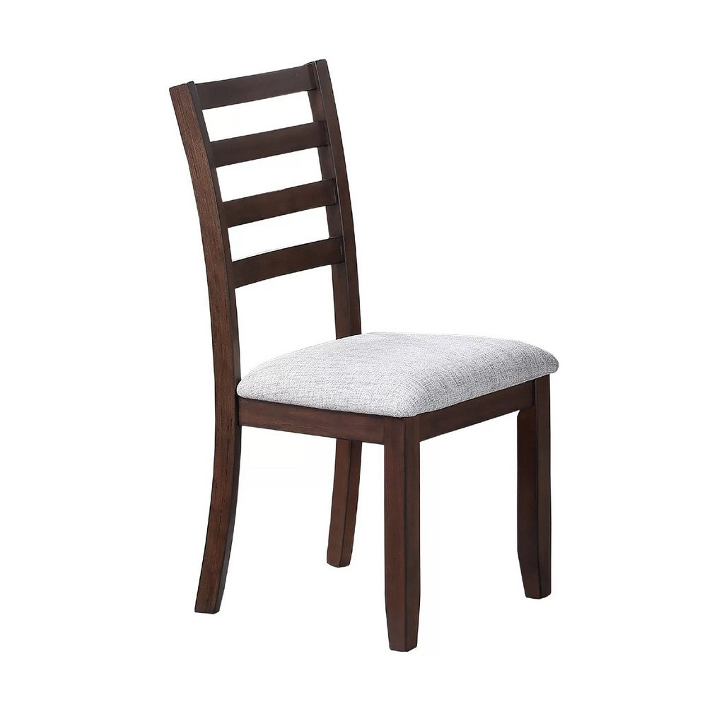 Rosanna Dining Chair Set of 2 | White Fabric Foam Seat | Walnut Brown Rubberwood