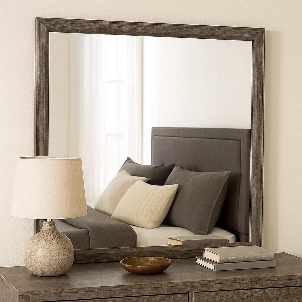Dresser Mirror | Foil Gray Solid Wood | 35x39 Broad Frame Design BM341045