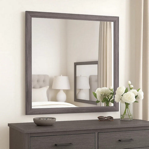 Dresser Mirror | Foil Gray Solid Wood | 35x39 Broad Frame Design BM341045