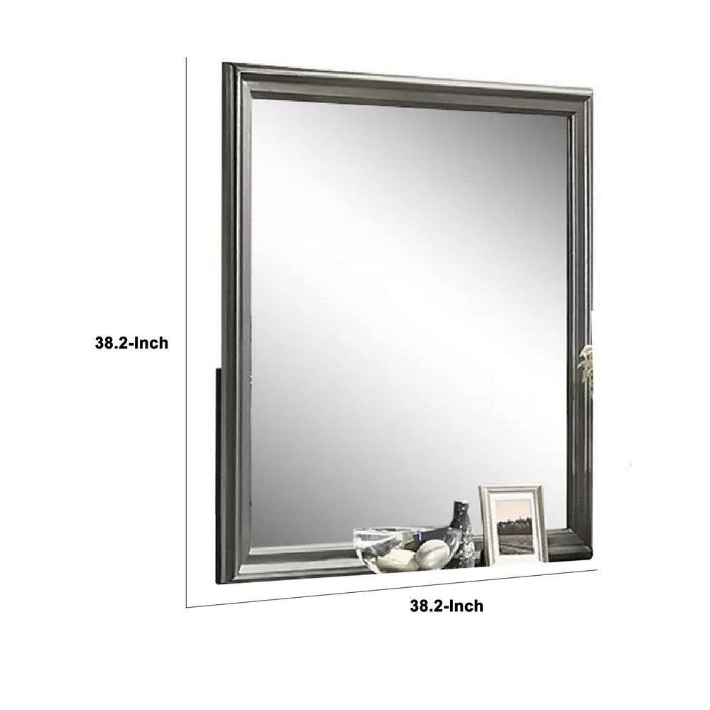 Modern Dresser Mirror | Dark Gray | Square 38’’ Solid Wood Frame BM341047