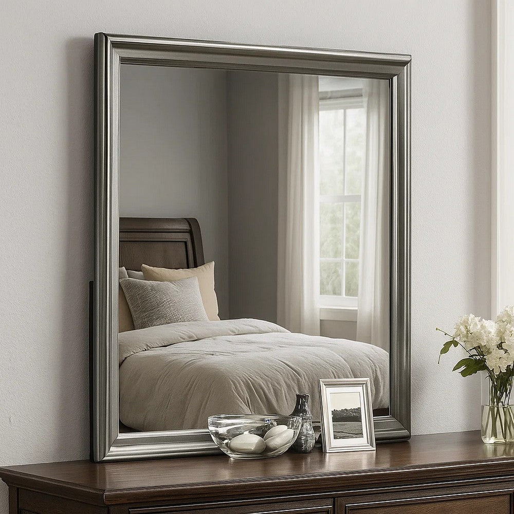 Modern Dresser Mirror | Dark Gray | Square 38’’ Solid Wood Frame BM341047