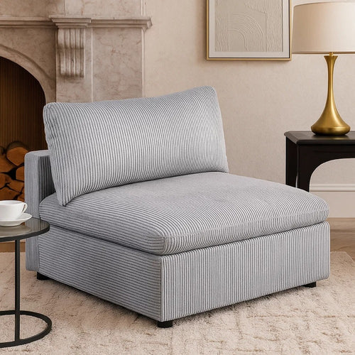 Nolan Armless Modular Chair w Square Frame | Light Gray Corduroy