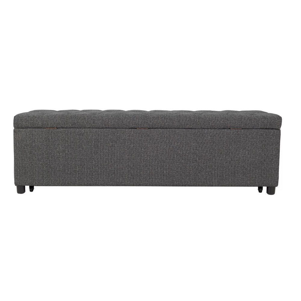 Kenny Ottoman | Underseat Drawer | Blue-Gray Button Tufted Boucle | 60"