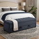 Kenny Ottoman | Underseat Drawer | Blue-Gray Button Tufted Boucle | 60"