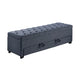 Kenny Ottoman | Underseat Drawer | Blue-Gray Button Tufted Boucle | 60"