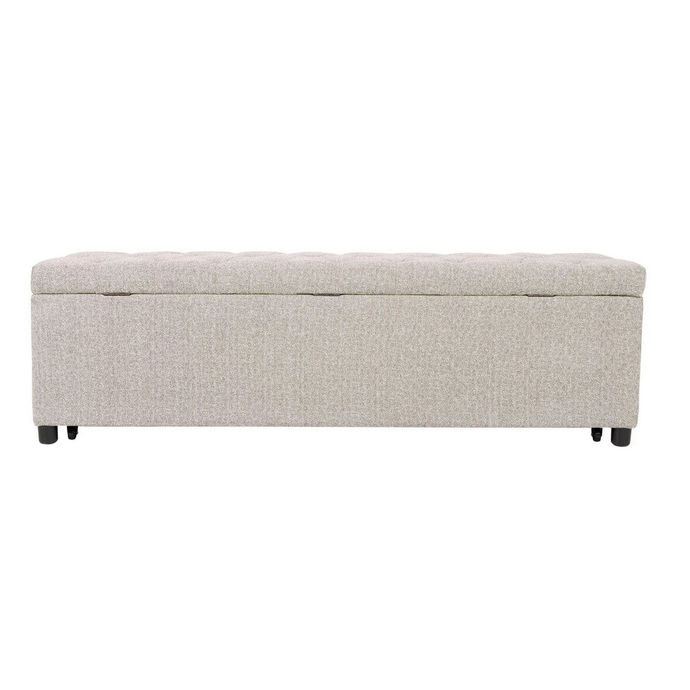 Kenny Ottoman | Underseat Drawer | Beige Button Tufted Boucle | 60"