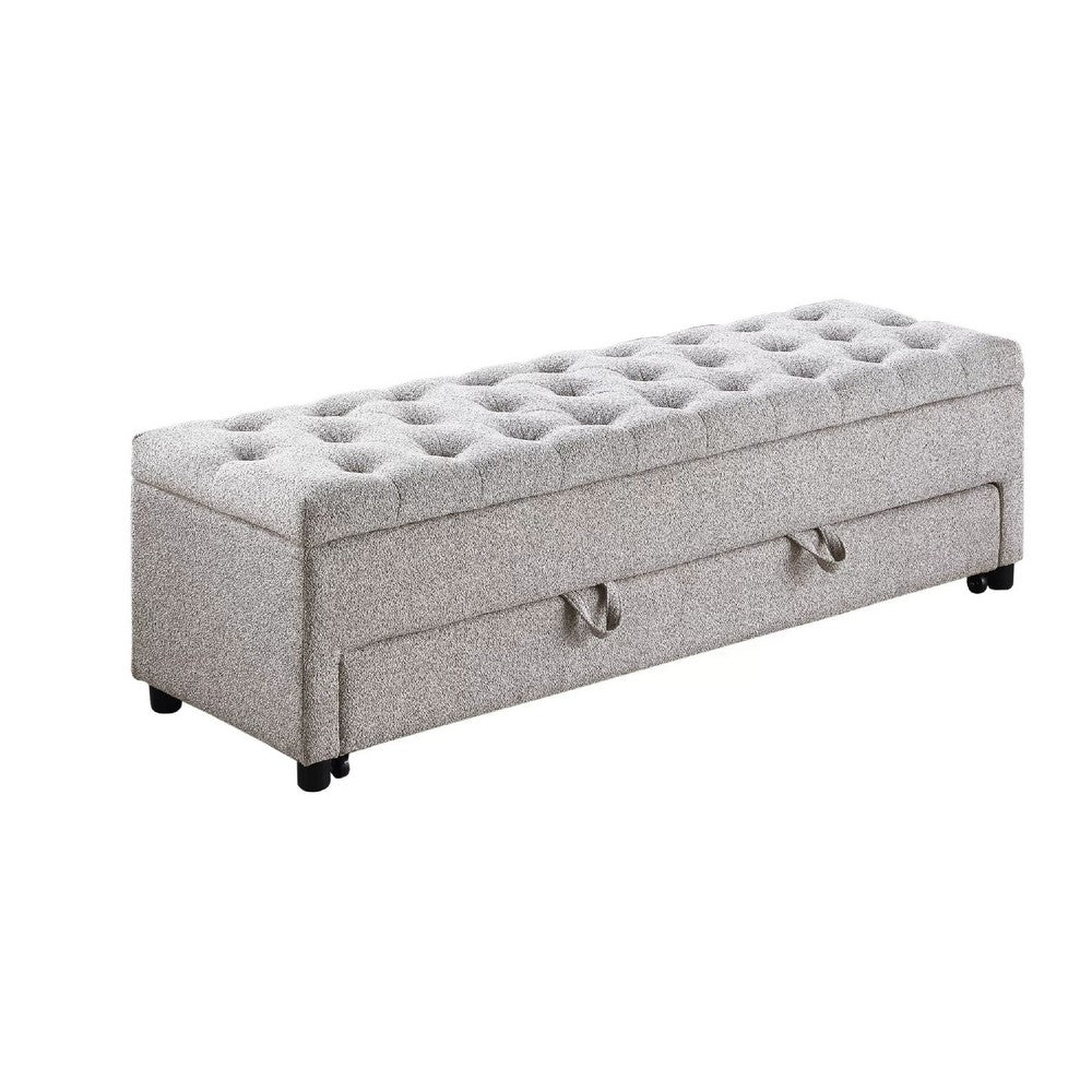 Kenny Ottoman | Underseat Drawer | Beige Button Tufted Boucle | 60"