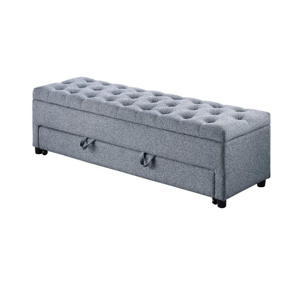 Kenny Ottoman | Underseat Drawer | Gray Button Tufted Boucle 60"