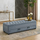 Kenny Ottoman | Underseat Drawer | Gray Button Tufted Boucle 60"