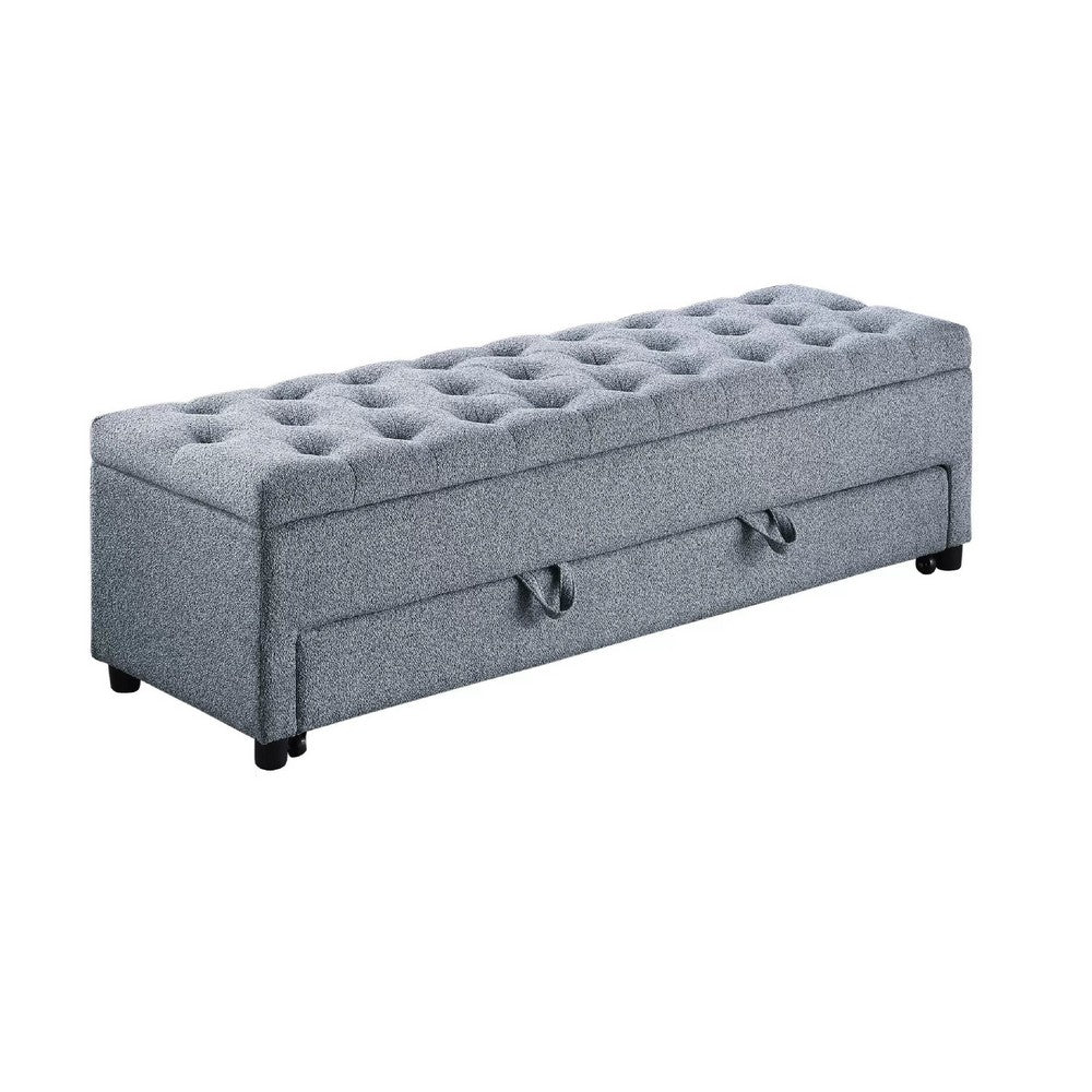 Kenny Ottoman | Underseat Drawer | Gray Button Tufted Boucle 60"