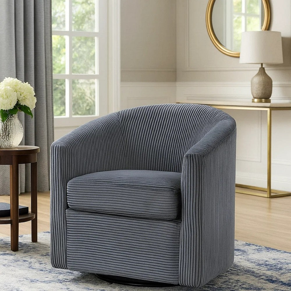 Celina Swivel Chair w Barrel Style Curved Back | Dark Gray Corduroy