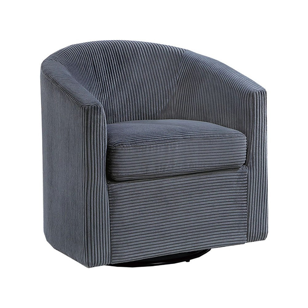 Celina Swivel Chair w Barrel Style Curved Back | Dark Gray Corduroy