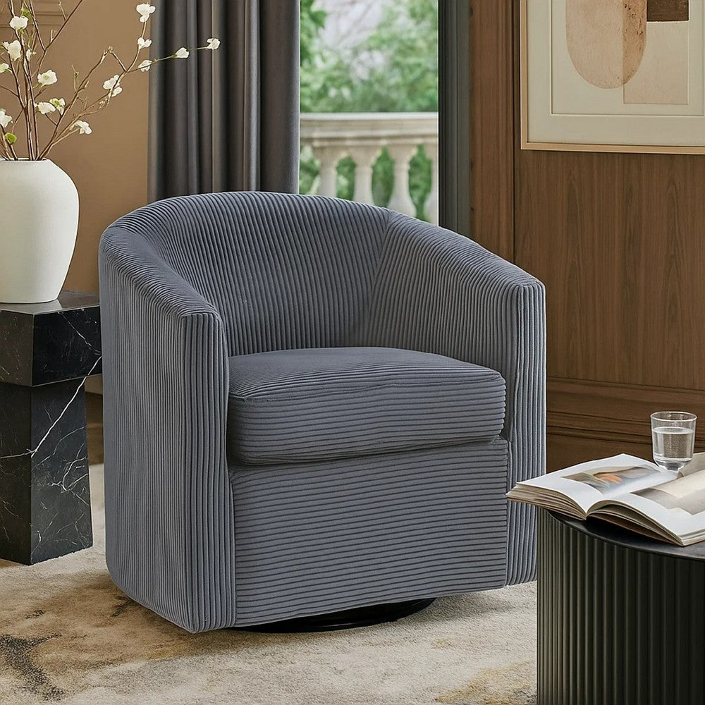 Celina Swivel Chair w Barrel Style Curved Back | Dark Gray Corduroy