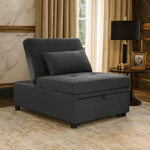 Danyl Convertible Sofa w Pull-Out Bed | Accent Pillow | Black Sherpa