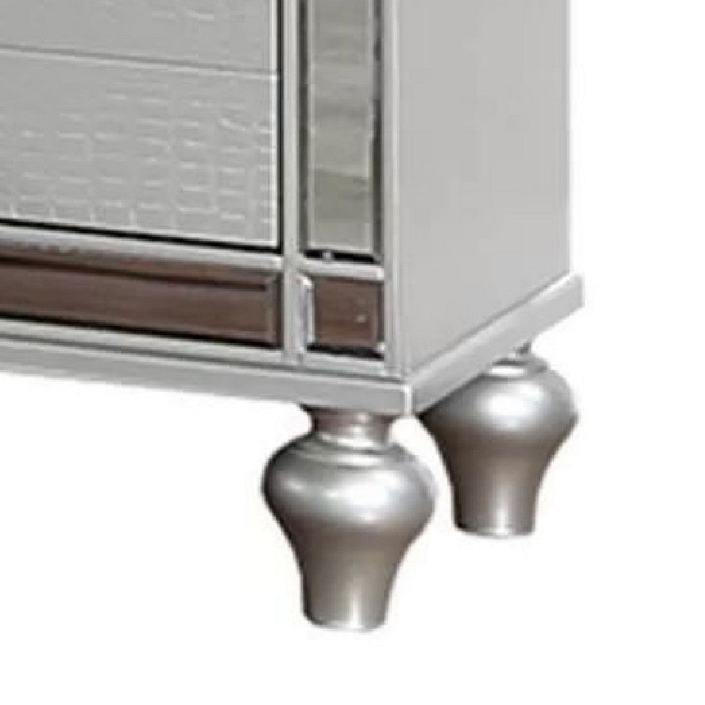 Bailey Nightstand w 2 Drawers & USB Port | Silver Acacia Wood BM341058