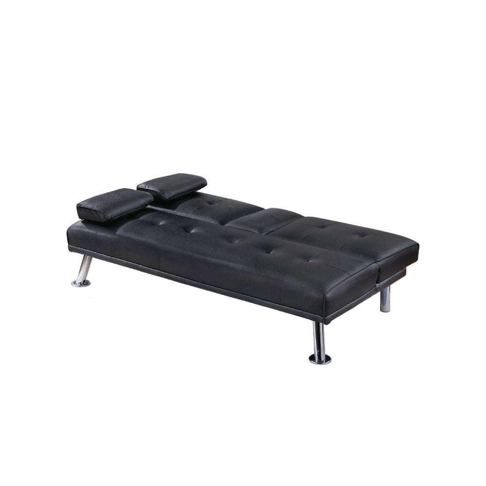 Gary Convertible Sofa w Fold-Down Table | Metal | Black Faux Leather BM341059