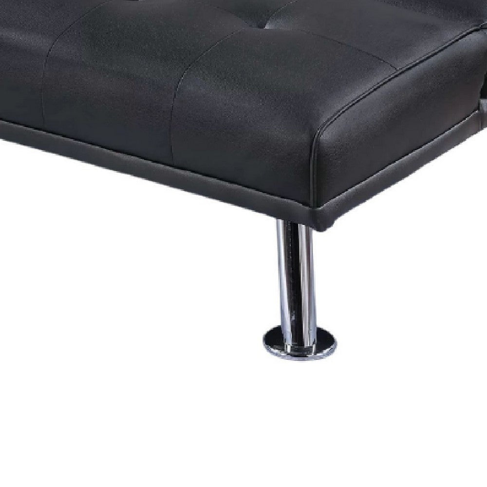 Gary Convertible Sofa w Fold-Down Table | Metal | Black Faux Leather BM341059