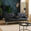 Gary Convertible Sofa w Fold-Down Table | Metal | Black Faux Leather