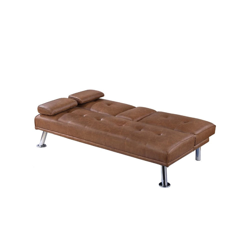 Gary Convertible Sofa w Fold-Down Table | Metal | Brown Faux Leather BM341060