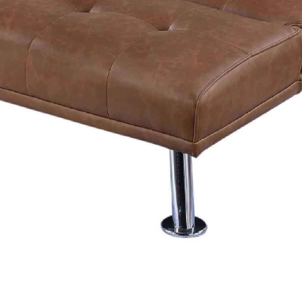 Gary Convertible Sofa w Fold-Down Table | Metal | Brown Faux Leather BM341060