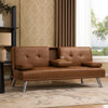 Gary Convertible Sofa w Fold-Down Table | Metal | Brown Faux Leather