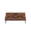 Gary Convertible Sofa w Fold-Down Table | Metal | Brown Faux Leather
