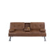Gary Convertible Sofa w Fold-Down Table | Metal | Brown Faux Leather