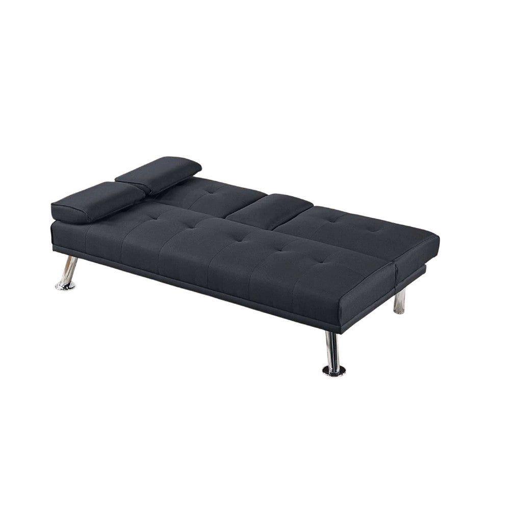 Gary Convertible Sofa w Fold-Down Table | Metal Legs | Black Fabric BM341061