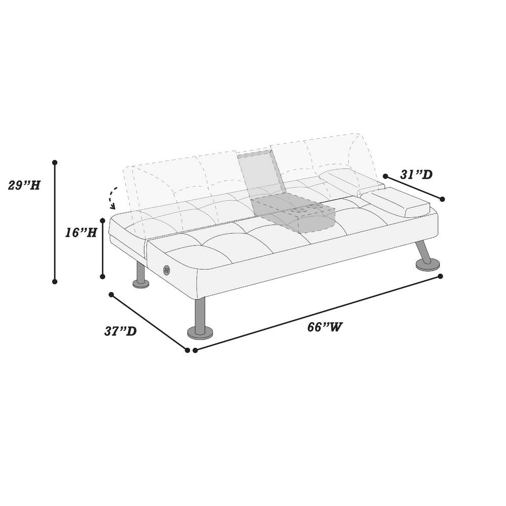 Gary Convertible Sofa w Fold-Down Table | Metal Legs | Black Fabric BM341061