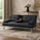 Gary Convertible Sofa w Fold-Down Table | Metal Legs | Black Fabric