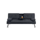 Gary Convertible Sofa w Fold-Down Table | Metal Legs | Black Fabric