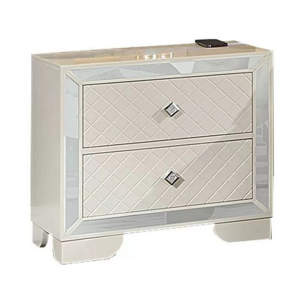 Athon Nightstand w 2 Drawers | Built-In Charging Port | Ivory Wood BM341062