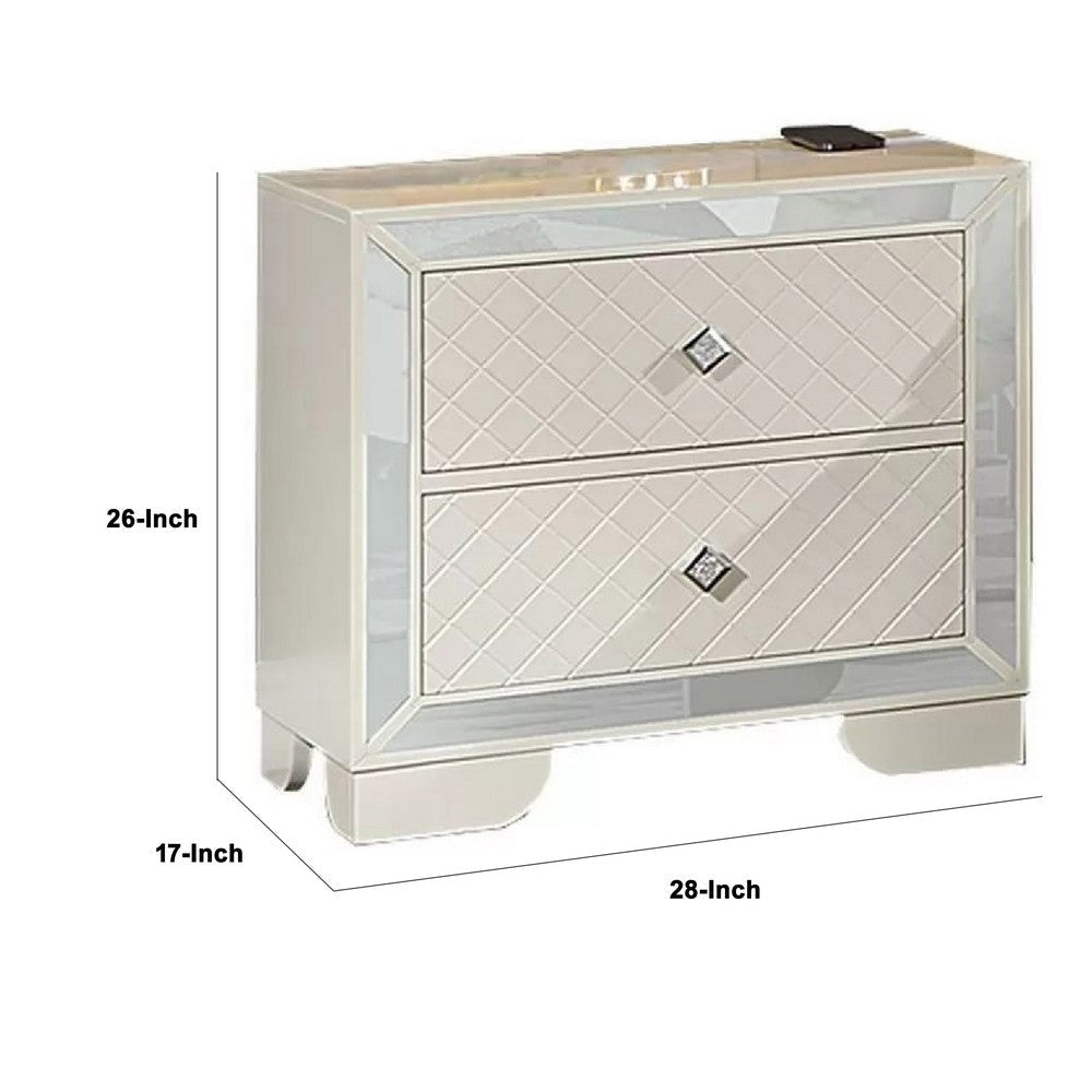 Athon Nightstand w 2 Drawers | Built-In Charging Port | Ivory Wood BM341062