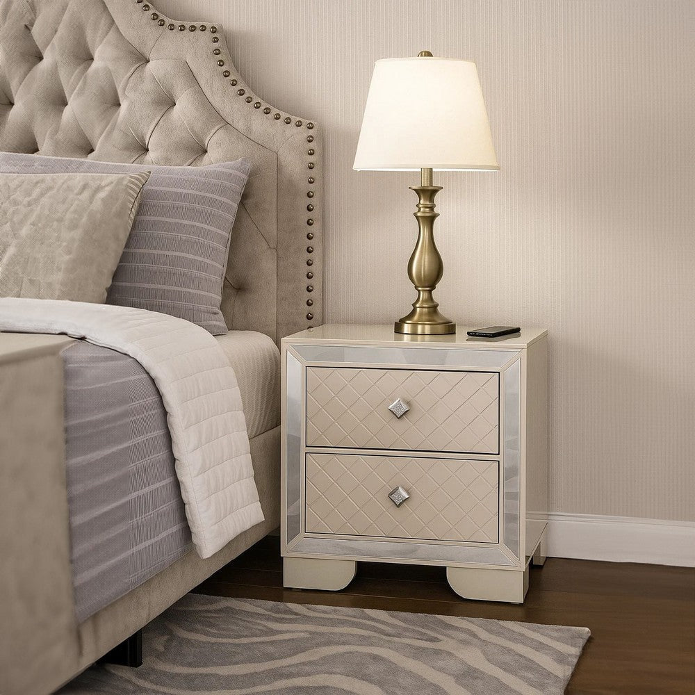 Athon Nightstand w 2 Drawers | Built-In Charging Port | Ivory Wood BM341062