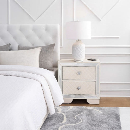 Athon Nightstand w 2 Drawers | Built-In Charging Port | Ivory Wood
