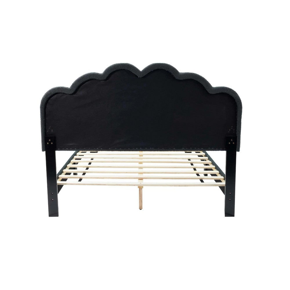 Madsy Full Bed | Gray Upholstered Fan-Shaped Headboard | Metallic Accents BM341063