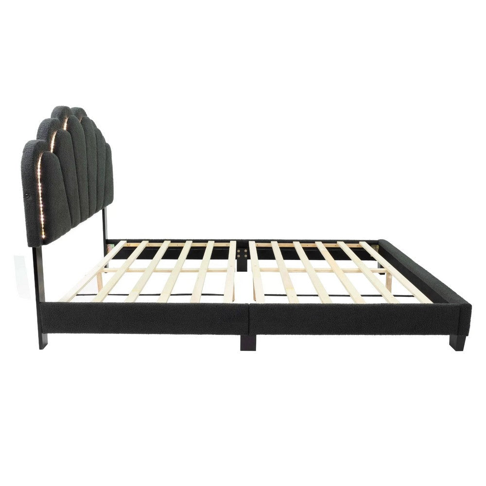 Madsy Full Bed | Gray Upholstered Fan-Shaped Headboard | Metallic Accents BM341063