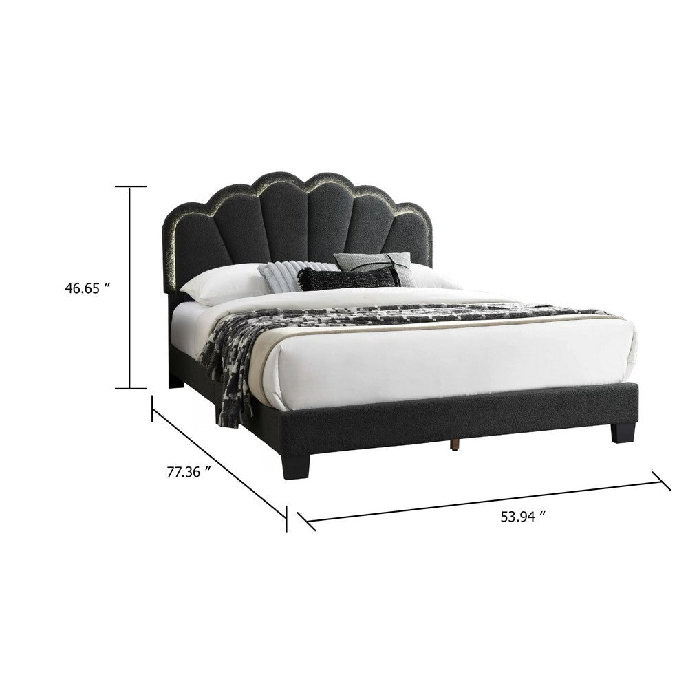 Madsy Full Bed | Gray Upholstered Fan-Shaped Headboard | Metallic Accents BM341063