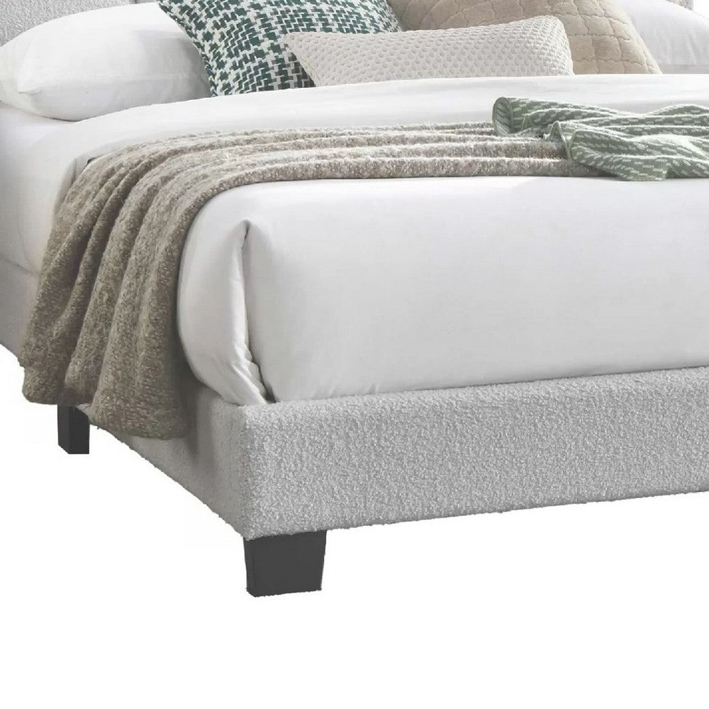 Madsy Full Bed | White Upholstered Fan-Shaped Headboard | Metallic Accents