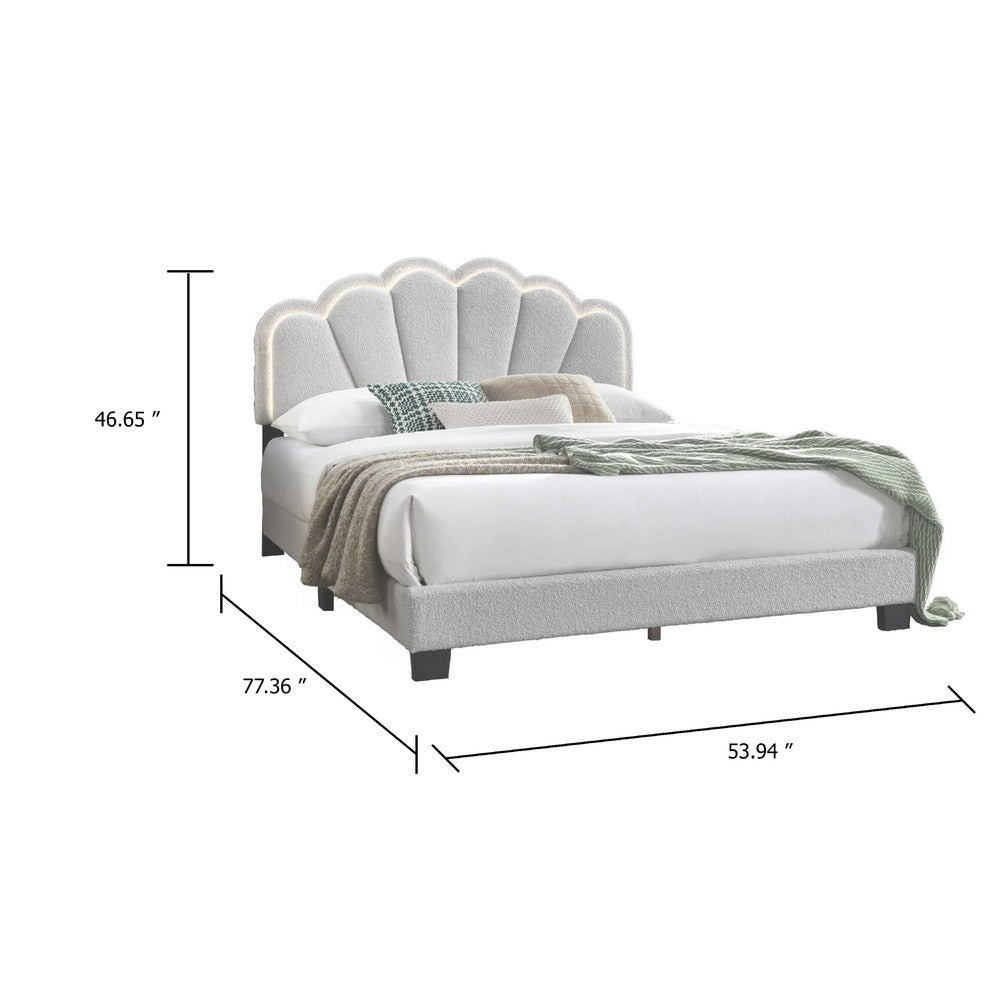 Madsy Full Bed | White Upholstered Fan-Shaped Headboard | Metallic Accents
