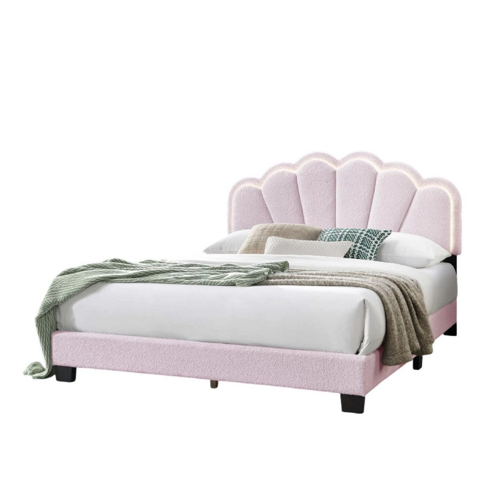 Madsy Full Bed | Pink Upholstered Fan-Shaped Headboard | Metallic Accents