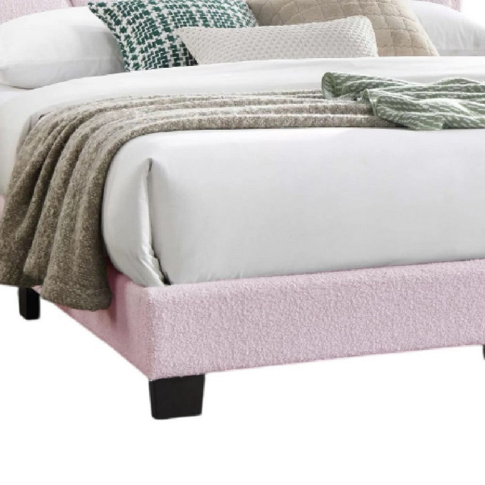 Madsy Full Bed | Pink Upholstered Fan-Shaped Headboard | Metallic Accents