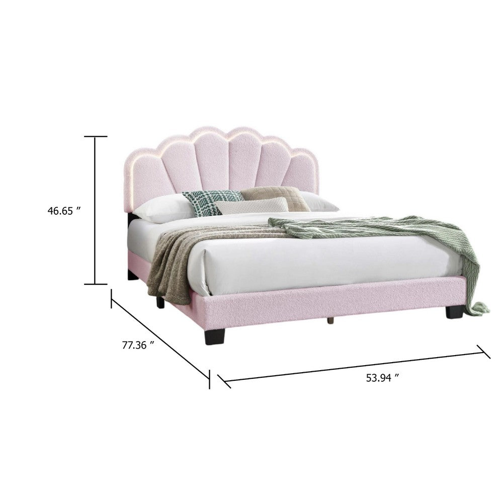 Madsy Full Bed | Pink Upholstered Fan-Shaped Headboard | Metallic Accents