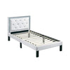 Mannie Twin Bed w Silver Trim | White Button Tufted Faux-Leather BM341066