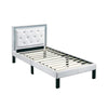 Mannie Twin Bed w Silver Trim | White Button Tufted Faux-Leather